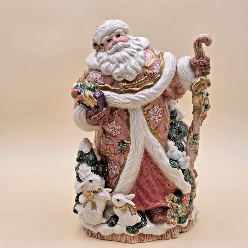 Vintage Fitz & Floyd Snowy Woods Santa Centerpiece Vase 1996 w/ Box 19/1207